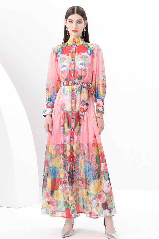 Women's Vintage Floral Print Split Flowy Maxi Dress