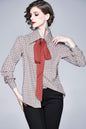 B20-Women's Tie Neck Print Long Sleeve Blouse Top