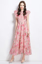 Women's Chiffon Sleeveless Lace Ruffles Print Maxi Dress