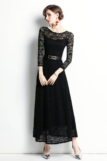 SSY-Women's 3/4 Sleeve Lace Overlay Maxi Dress