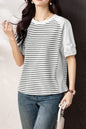 Women's Stripe Short Sleeve Patchwork Blouse