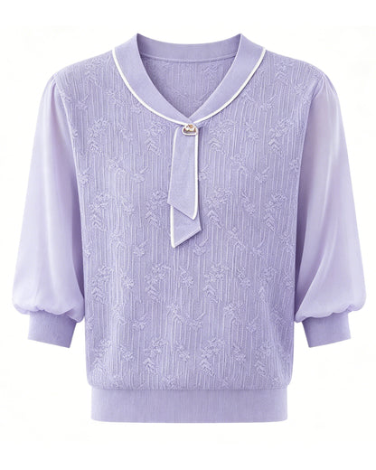 Tie-Neck Lightweight Knit Polo Top