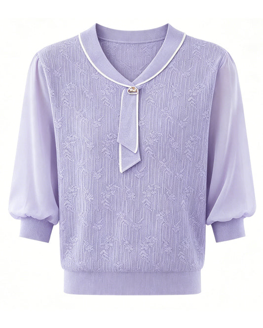 Tie-Neck Lightweight Knit Polo Top
