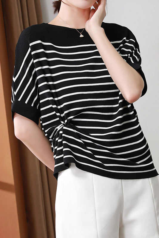 Women's Batwing Sleeves Knitted Striped Pullovers Tops