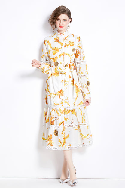 FSY-Women Floral Print Button Split Flowy Maxi Dress