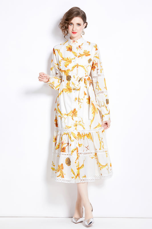 FSY-Women Floral Print Button Split Flowy Maxi Dress