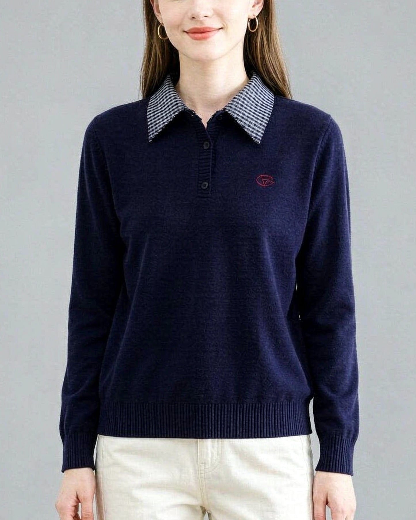 Plaid Collar Knit Sweater | Contrast Collar Pullover