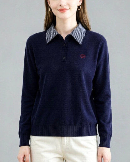 Plaid Collar Knit Sweater | Contrast Collar Pullover
