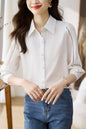Women's Lapel Collar Long Sleeve Casual Button Blouse - LAI MENG FIVE CATS