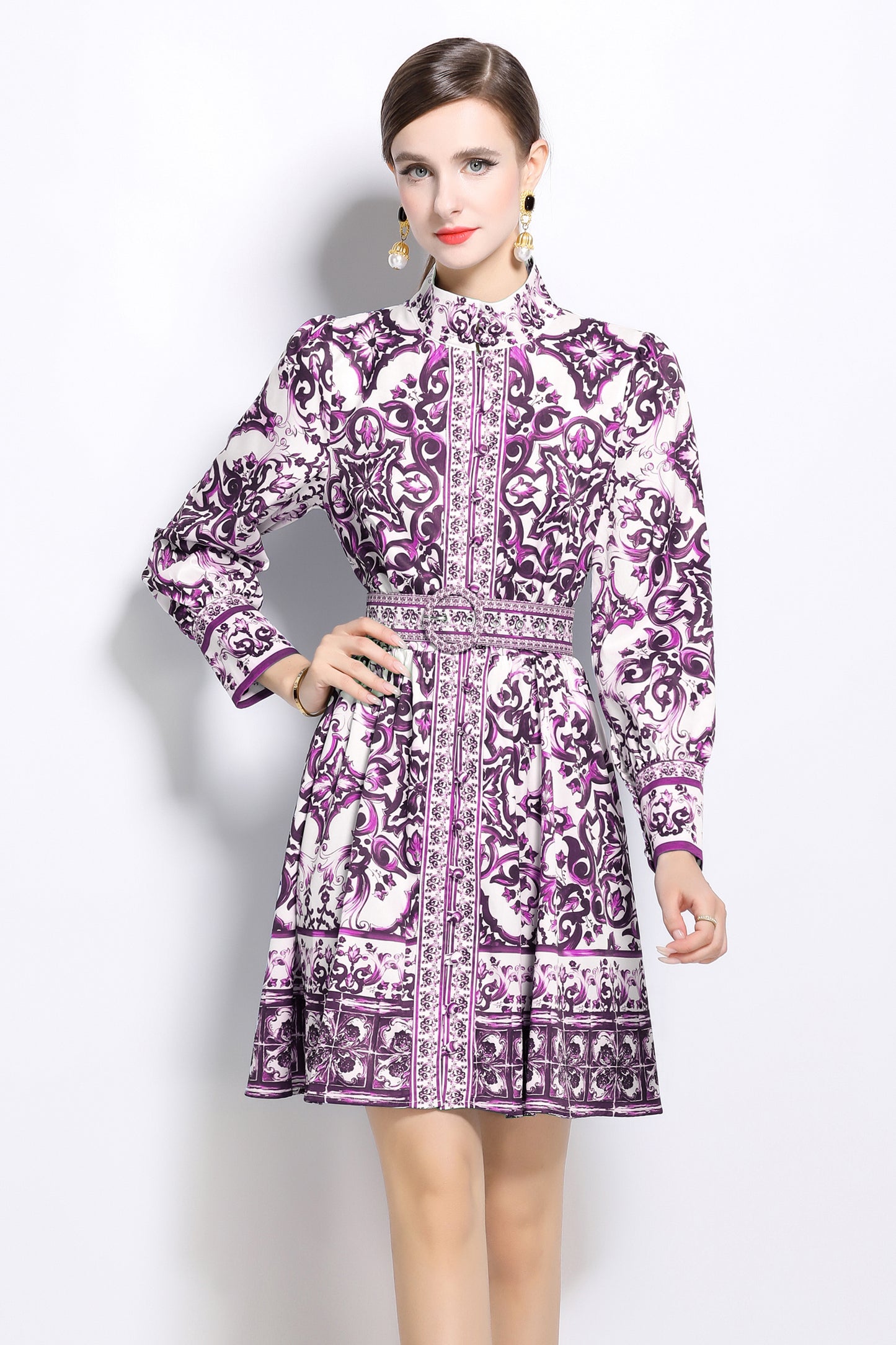 Women's Floral Print Long Sleeve Mini Dress