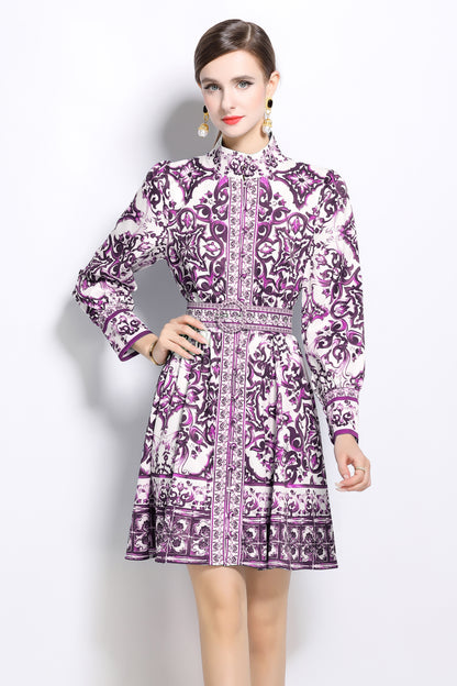 Women's Floral Print Long Sleeve Mini Dress