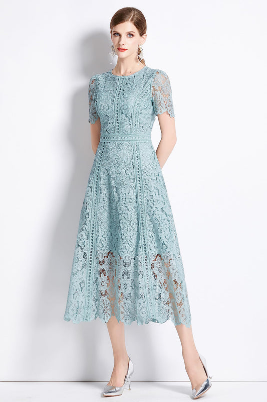 Women's Floral Lace Short Sleeve Round Neck  Dress