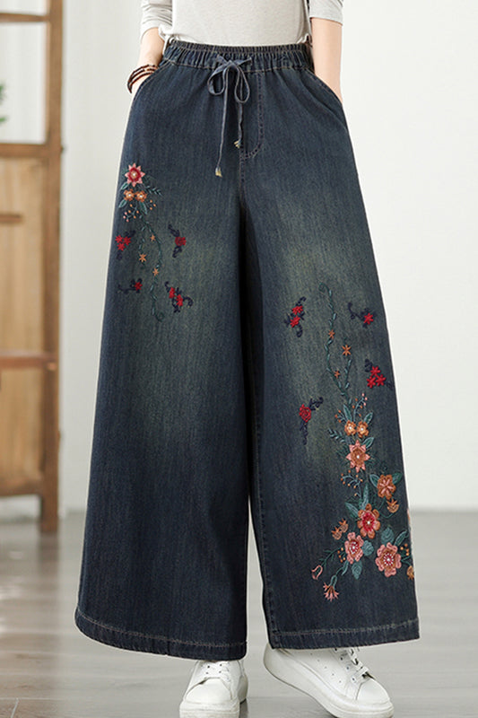 Women's Baggy Wide Leg Jeans Embroidery Pants