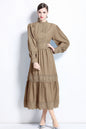 Women's Mock Neck Lantern Sleeve Lace Tiered Maxi Dress