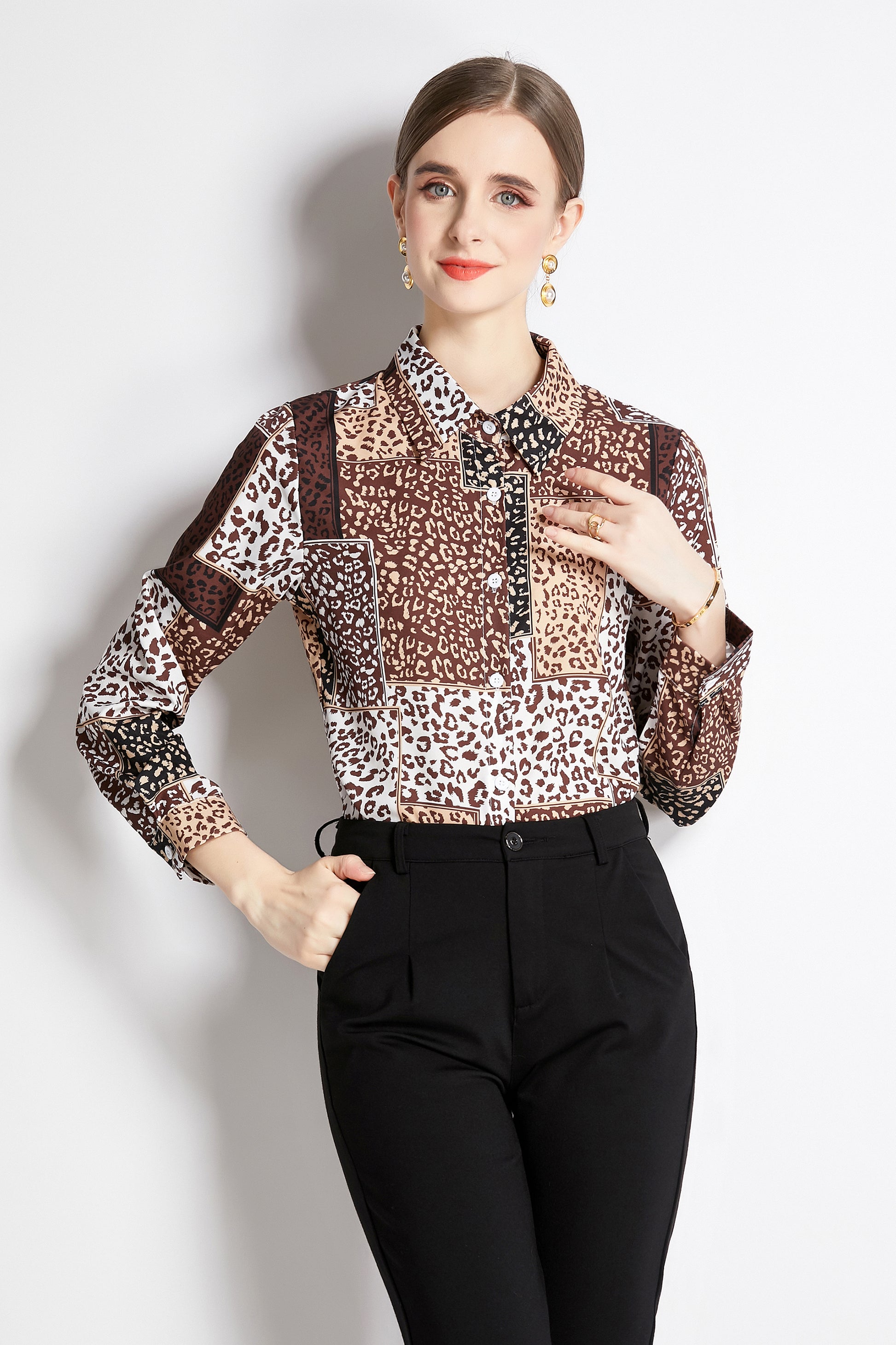 ESY-Women's Shirt Print Long Sleeve Button Blouse - LAI MENG FIVE CATS