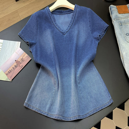 Denim V-Neck Top | Relaxed Fit Everyday Essential