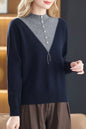 Women's Mock Neck Ribbed Sweaters Knit Patchwork Tops