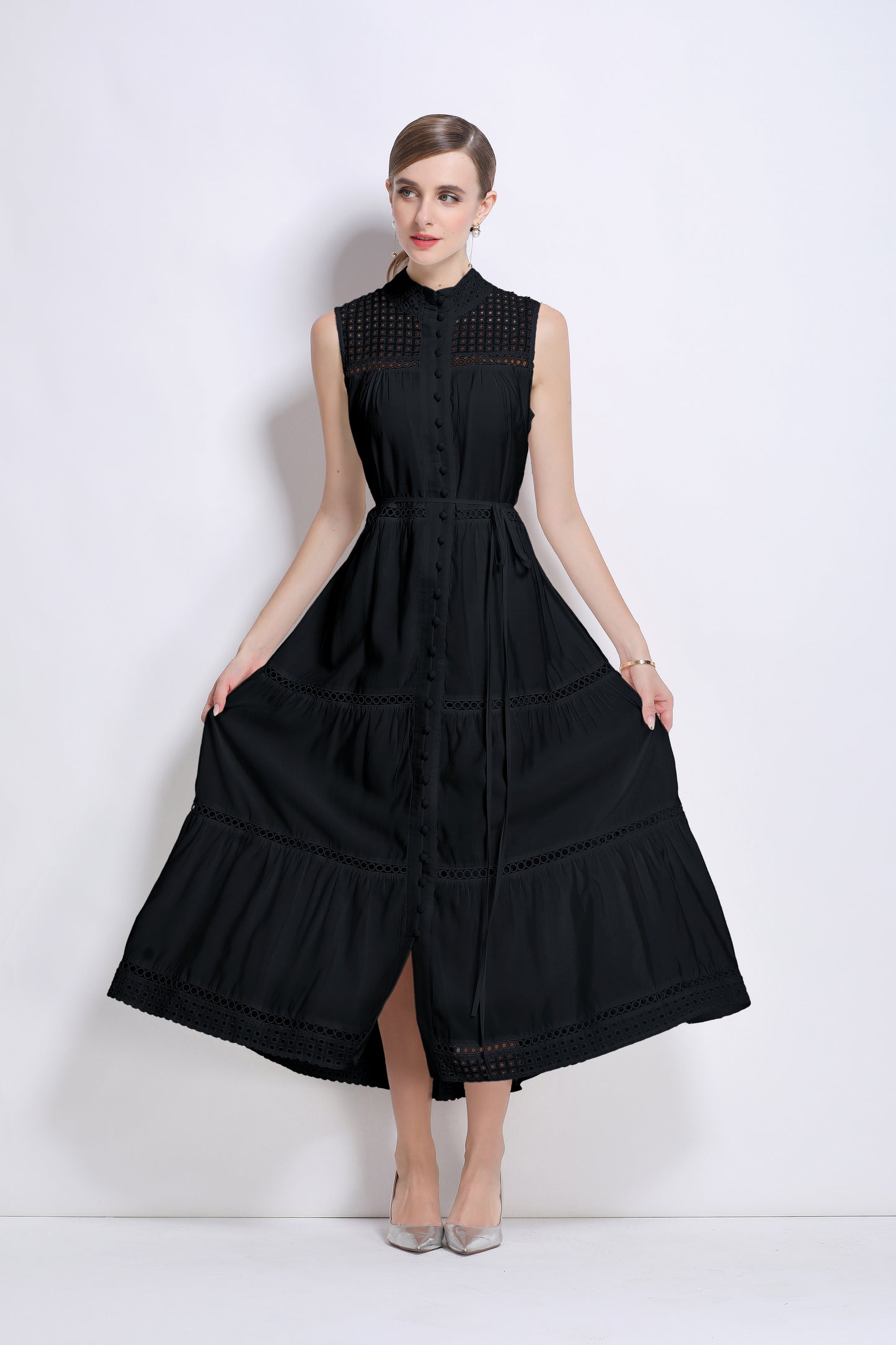 Women's Hollow Out High Neck Sleeveless Maxi Dress