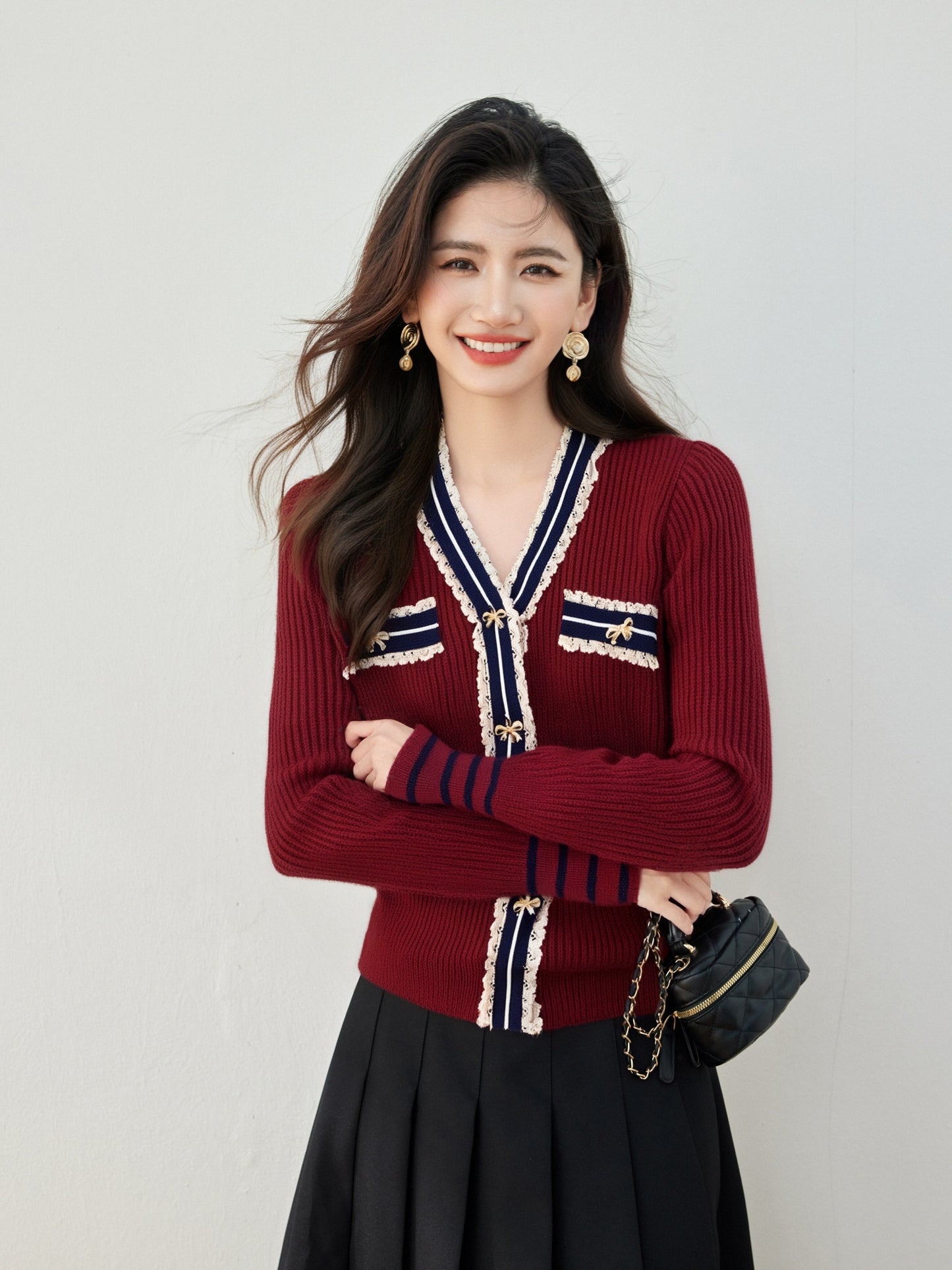 Women's Sweater V-Neck Ribbed Knit Preppy Knitwear