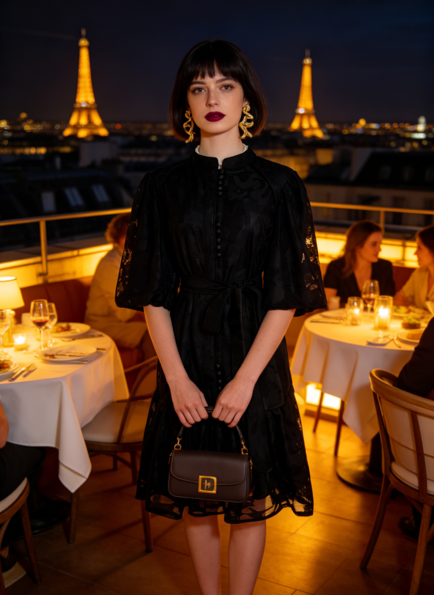 Black Romantic Puff Sleeve Mini Dress