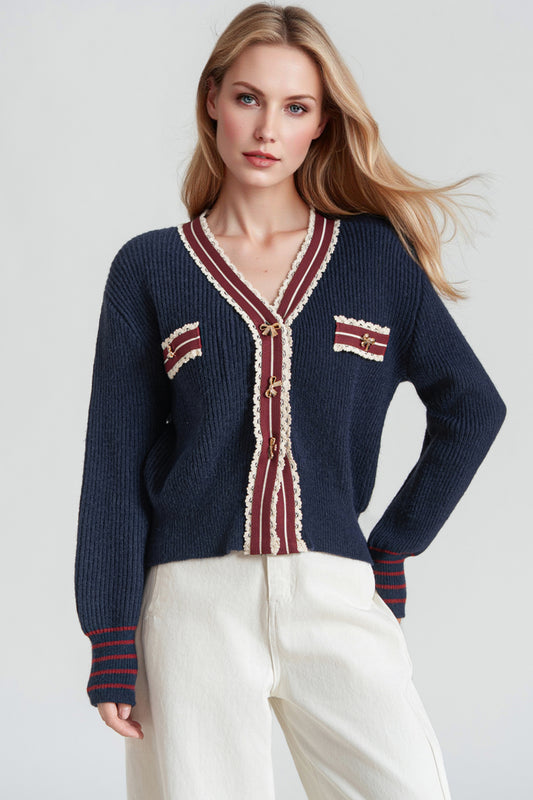 Women's Cardigan Sweater V-Neck Knit Preppy Knitwear