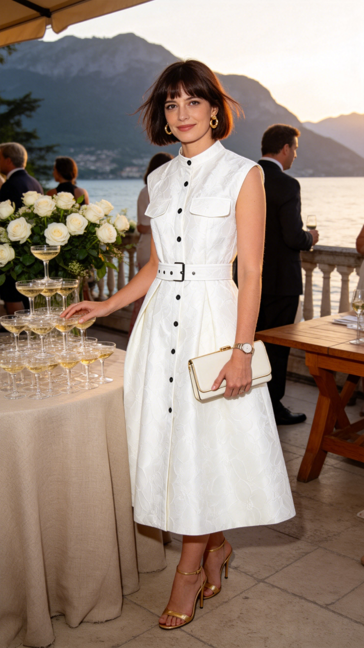 White Jacquard Midi Dress for Elegant Summer Evenings - LAI MENG FIVE CATS