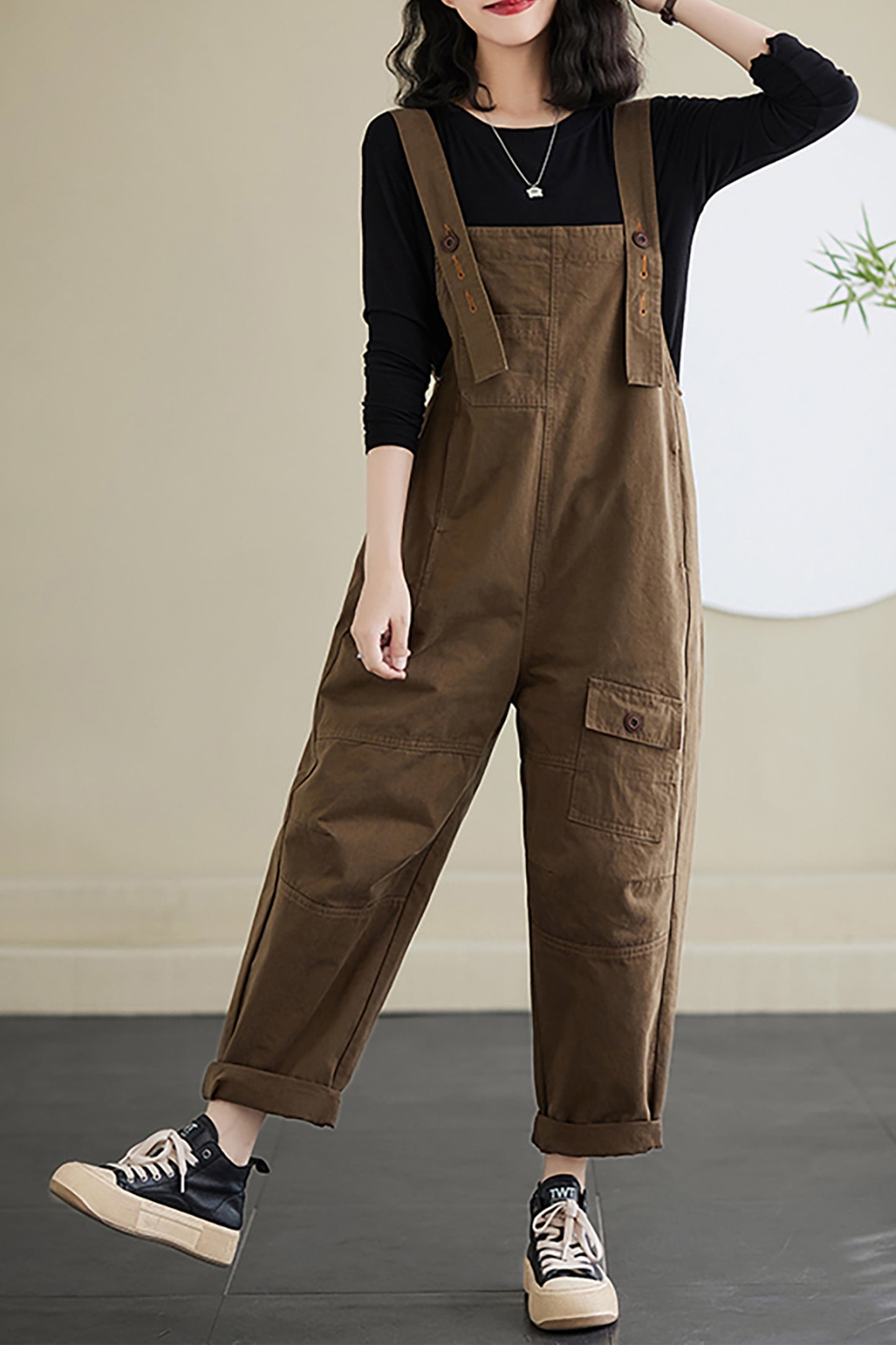 Strap Straight Wide Leg Stretchy Loose Bib Overalls