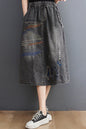 Women's Denim Drawstring Waist Pockets Jean Skirt