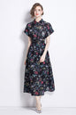 Women's Short Sleeves Collar Printed Midi Dress