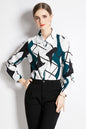 ESY-Women's Long Sleeve Lapel Collar Print Button Blouse