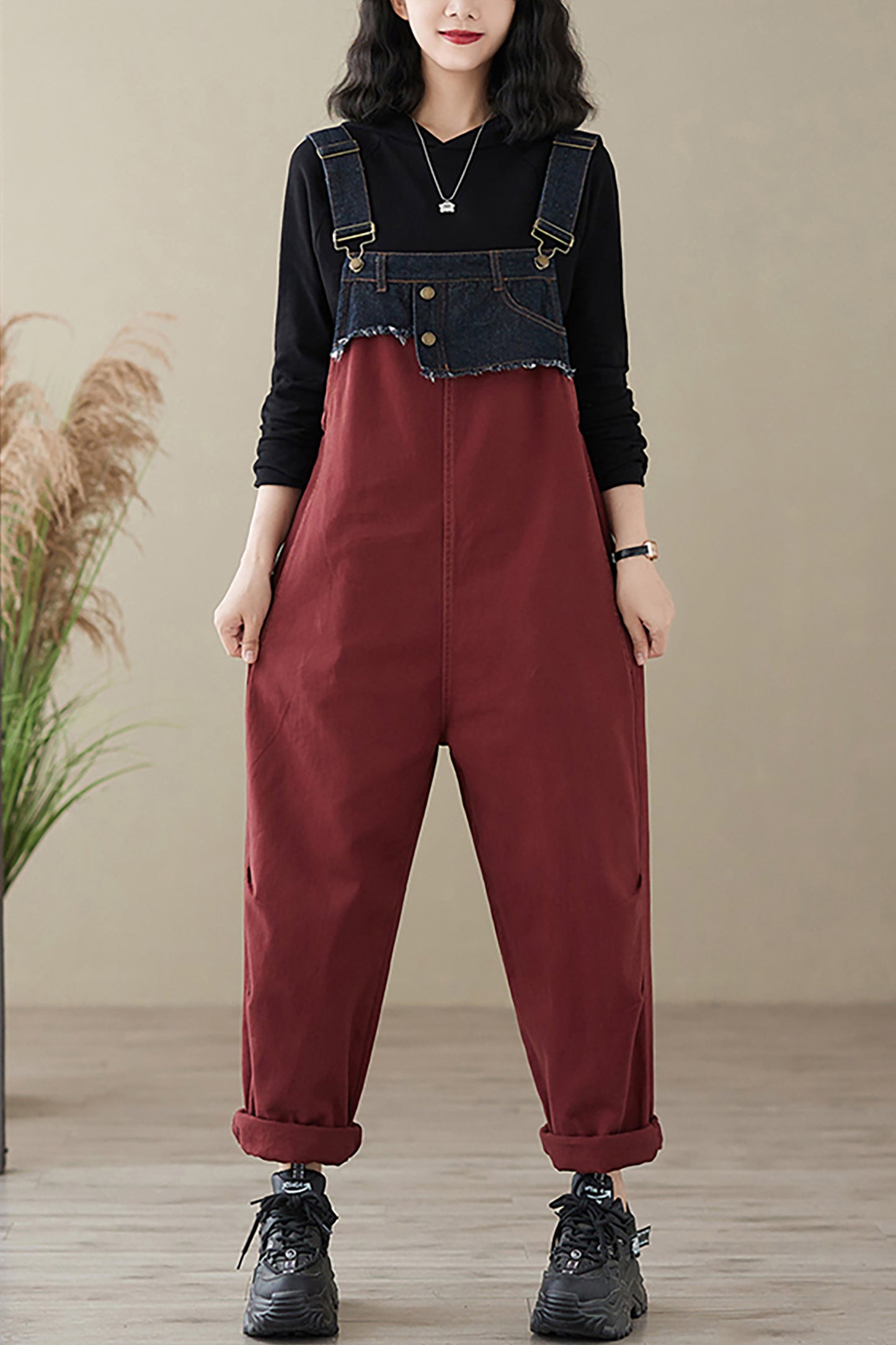 Stretchy Loose Bib Overalls with Pockets