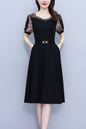 Women's Short Sleeve Pocket A-line Stretch Midi Dress