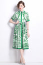 Women's Floral Print Short Sleeve Collar Midi Dress