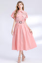 Women's Lace Collar Short Sleeves Pocket Midi Dress