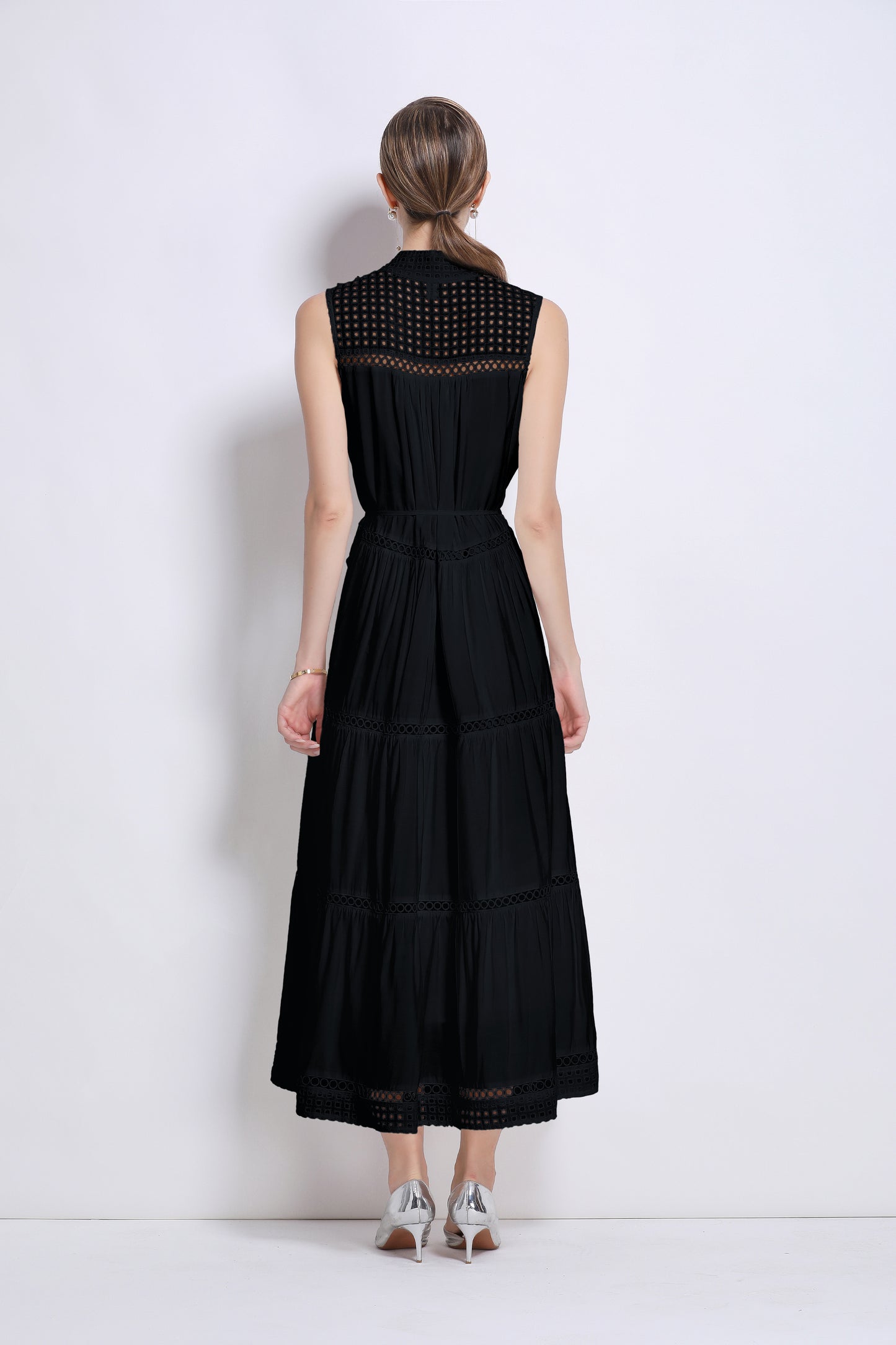Women's Hollow Out High Neck Sleeveless Maxi Dress