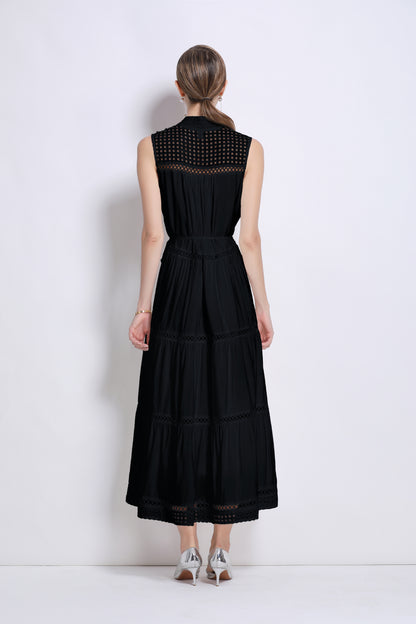Women's Hollow Out High Neck Sleeveless Maxi Dress