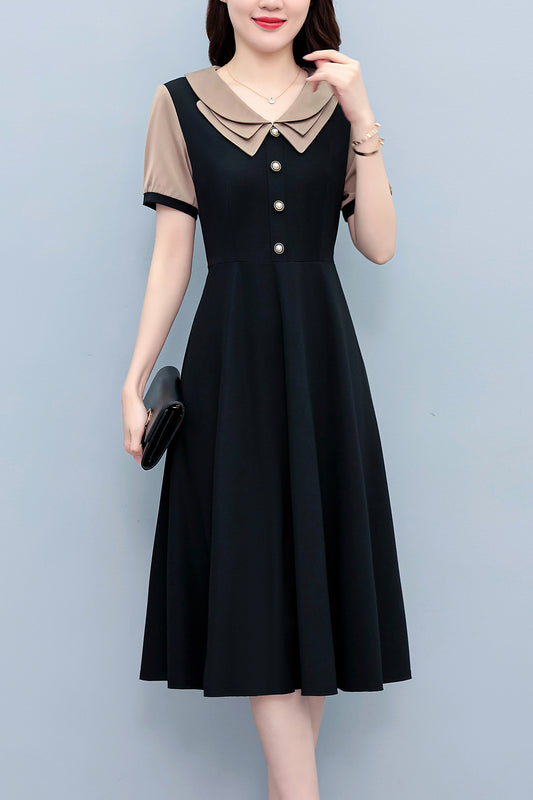 26-Women's Peter Pan Collar Short Sleeve Midi Dress