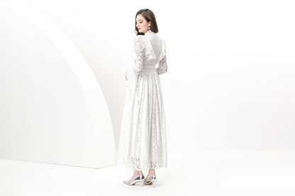 Women's Lace Mandarin Bell Sleeve Ruffles Dress