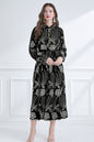Women's Mandarin Collar Embroidered Button Maxi Dress