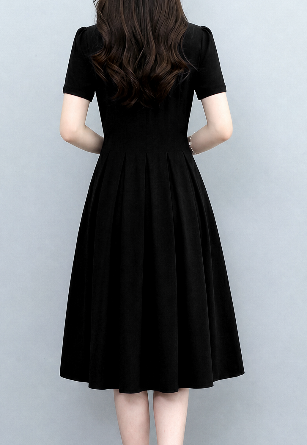 Short Sleeve Stretch Button Front Midi Dress