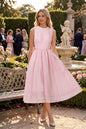 Elegant Pearl Trim A-Line Midi Dress - LAI MENG FIVE CATS