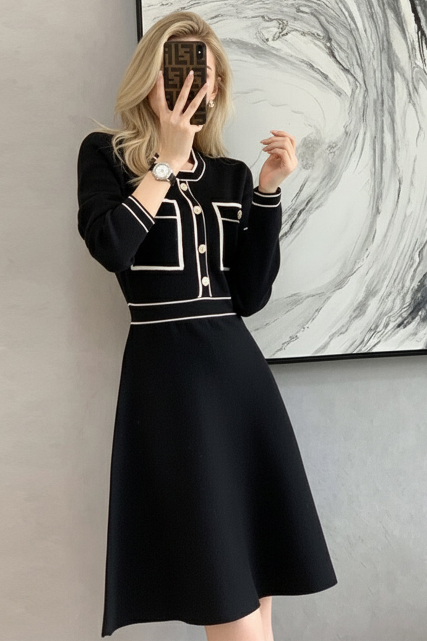 Women's Long Sleeve Knit Sweater Midi Dress