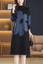 Women's Fashion Print Knit Pullover Sweater Midi Dress