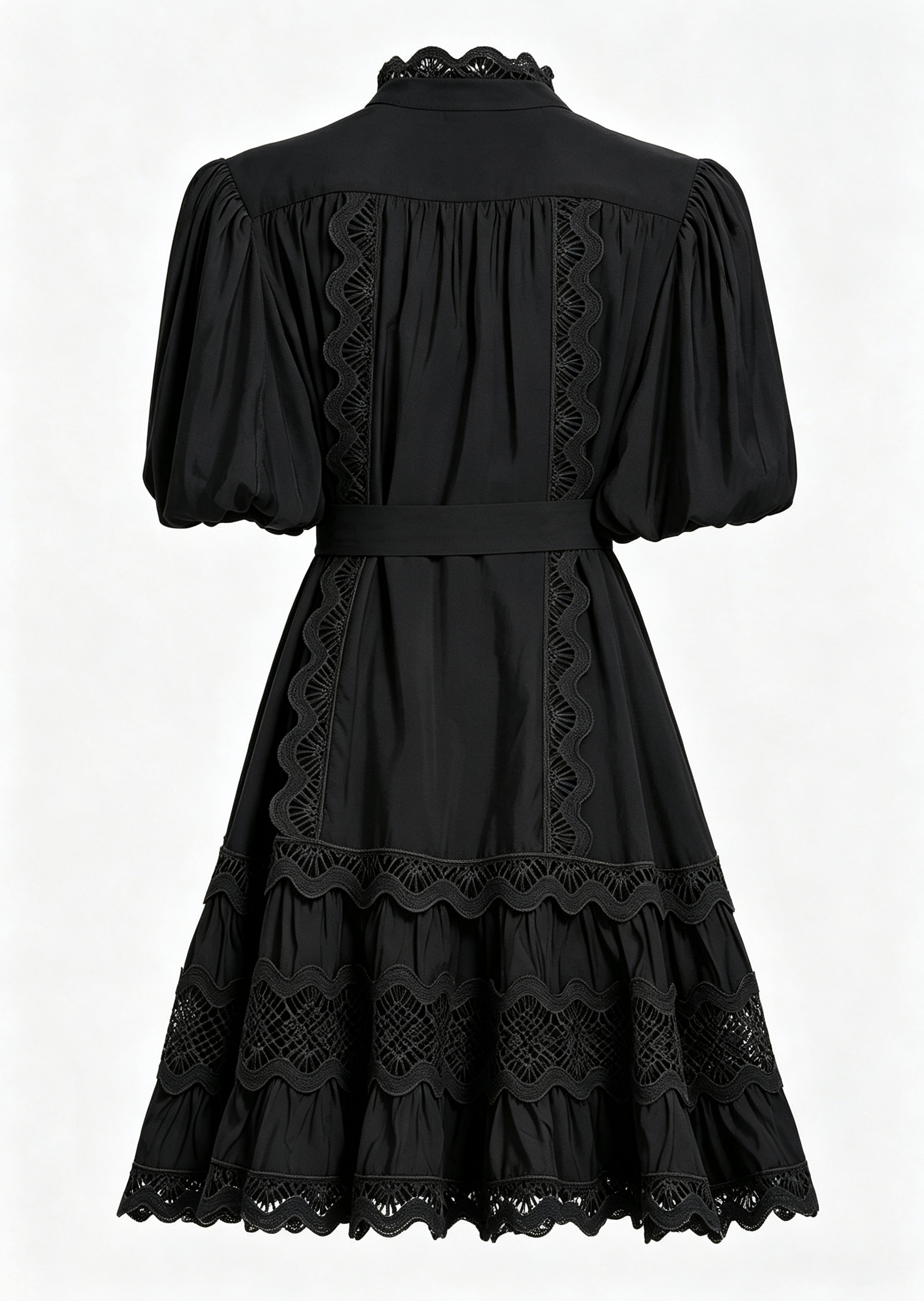 Black Lace Trim Mini Dress for Women – Elegant Romantic Summer Outfit - LAI MENG FIVE CATS