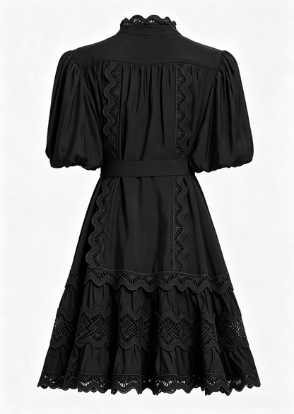 Black Lace Trim Mini Dress for Women – Elegant Romantic Summer Outfit - LAI MENG FIVE CATS