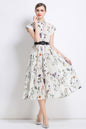 Women's Short Sleeves Collar Printed Buttons Midi Dress