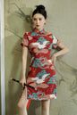 Women's Chinese Cheongsam Print Side Slit Mini Dress