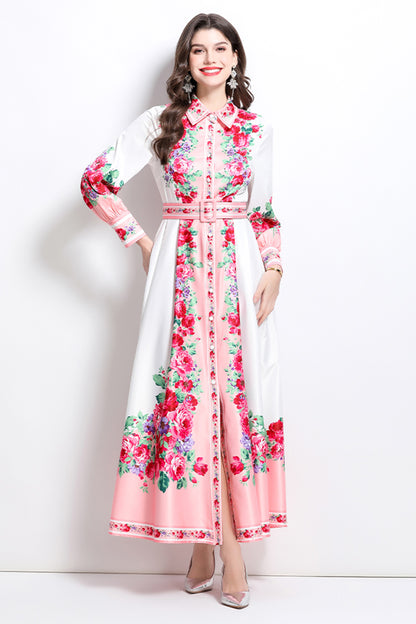 BK-Floral Print Maxi Dress Flowy Split Long Dress