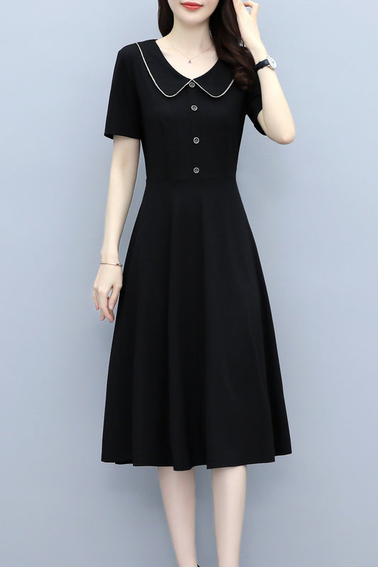 26-Women's Peter Pan Collar Short Sleeve Midi Dress