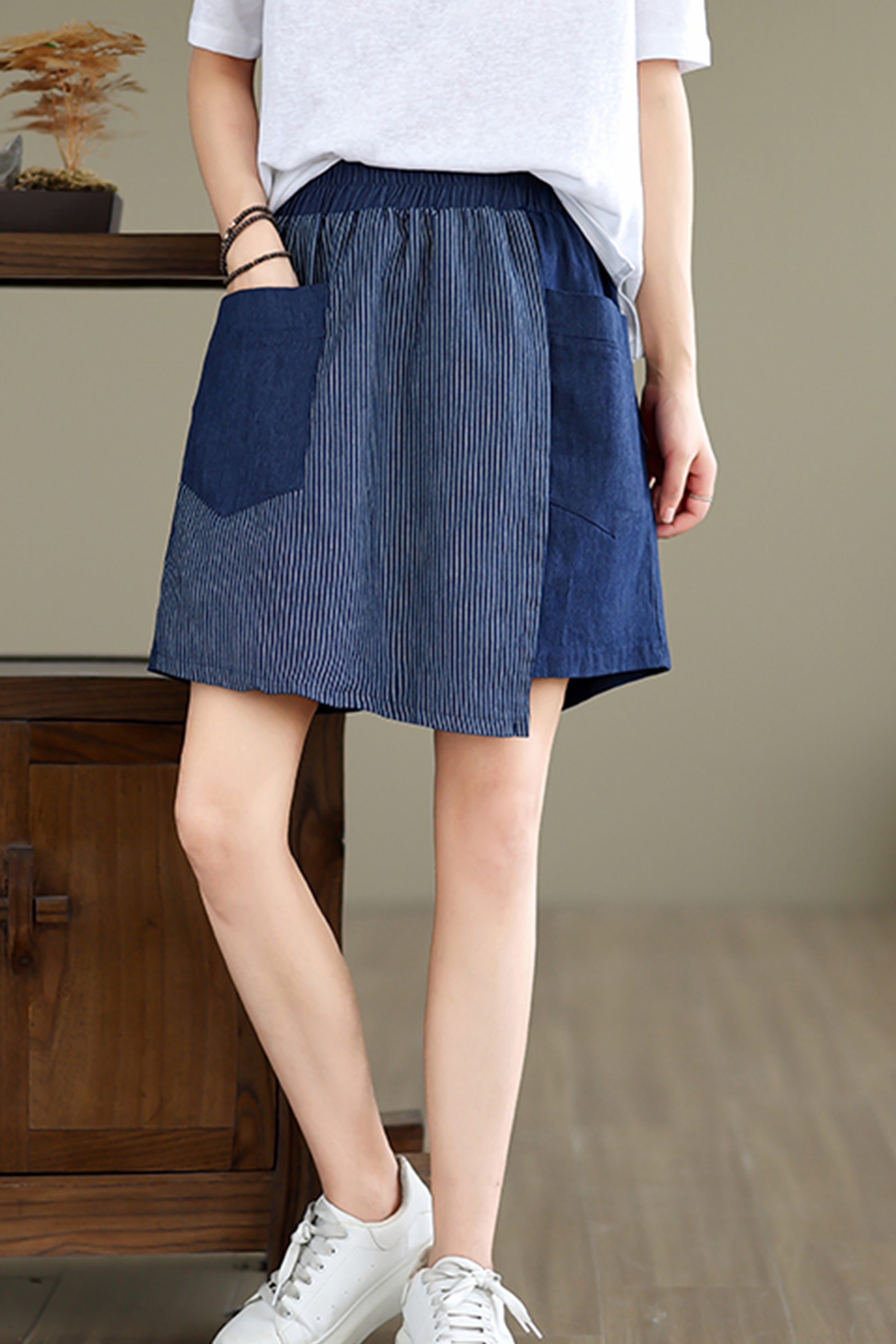 Women's Skorts Skirts Denim Mini Skirt Pull On Jean Shorts - LAI MENG FIVE CATS